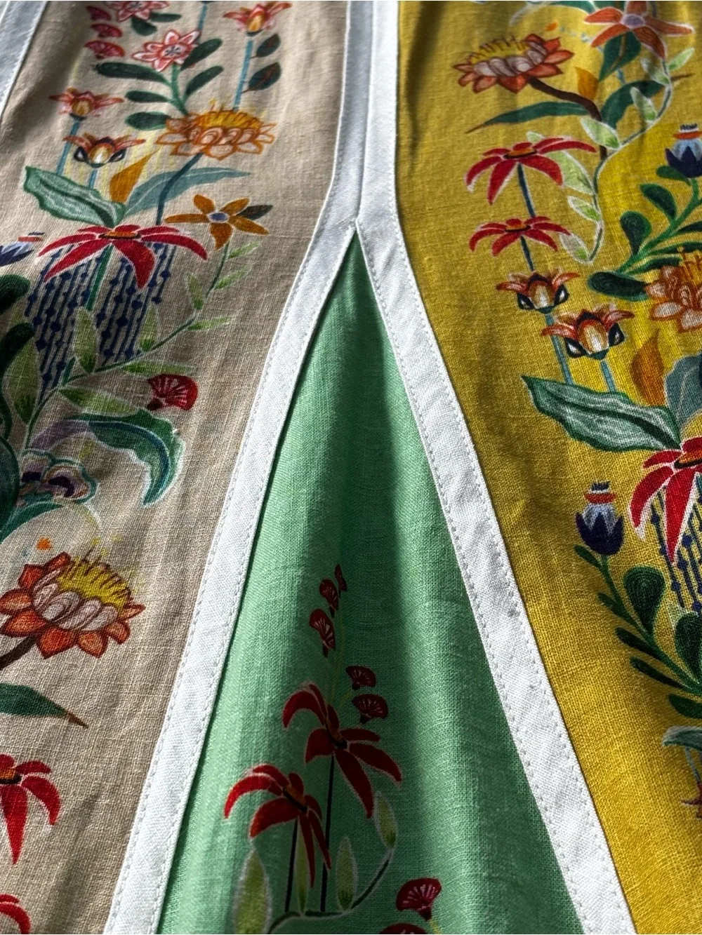 FARM Rio Yellow, Green and Cream Floral Panel Maxi Dress linen M - Picture 12 of 16